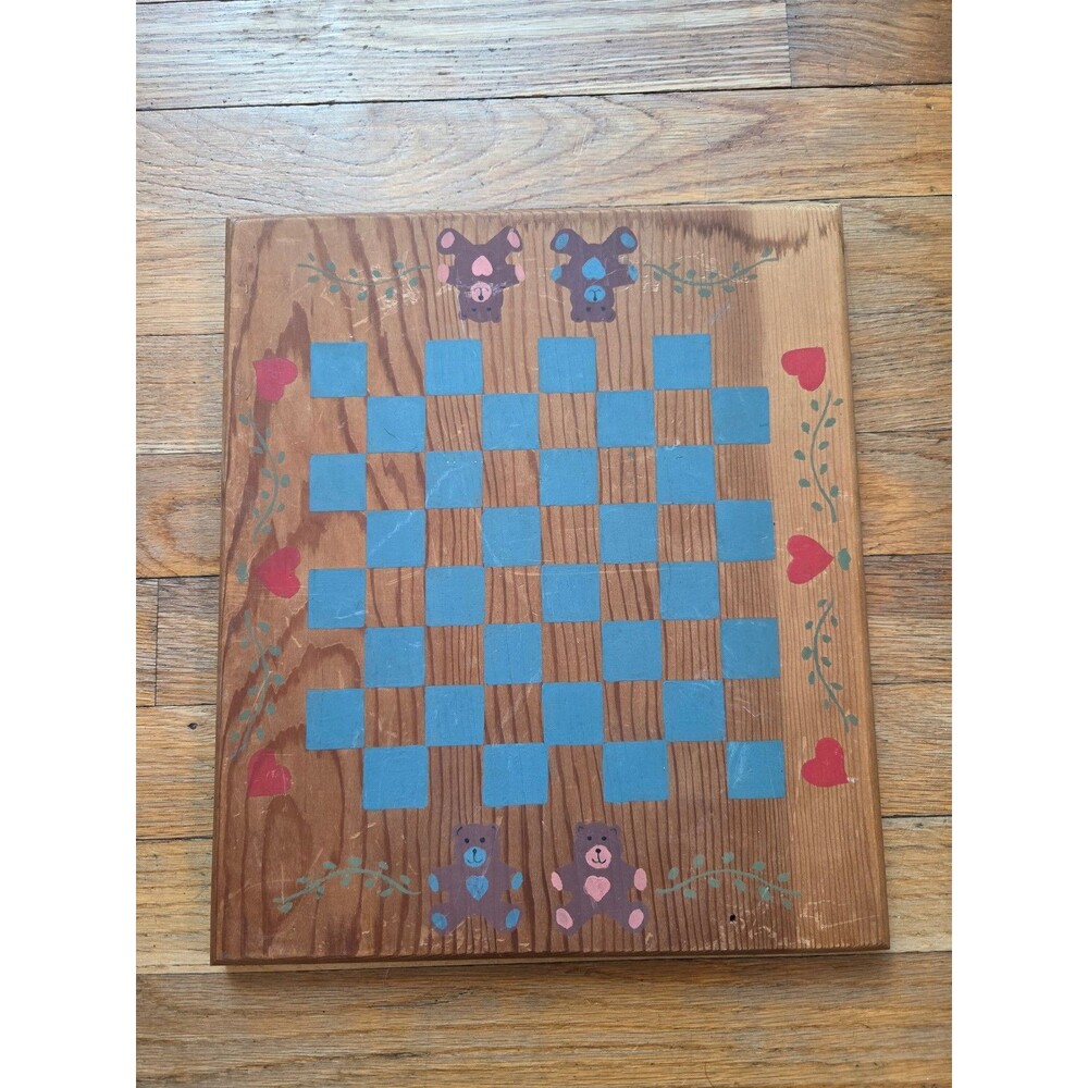 Handmade Teddy Bear Checkerboard Game Board wood
